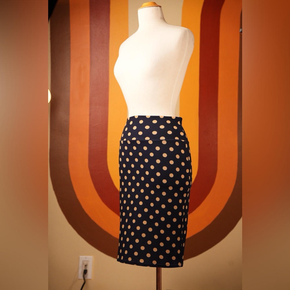 Fifties inspired navy blue and cream white polka dot wiggle pencil skirt